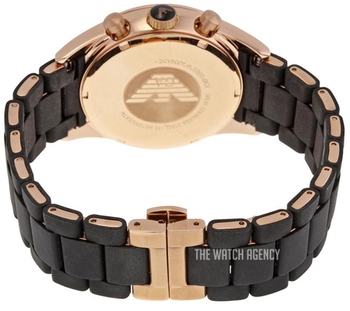 emporio armani black and rose gold watch