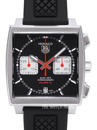 Monaco Calibre 12 Automatic Chronograph Black Rubber 39x39 mm ref. CAW2114.FT6021