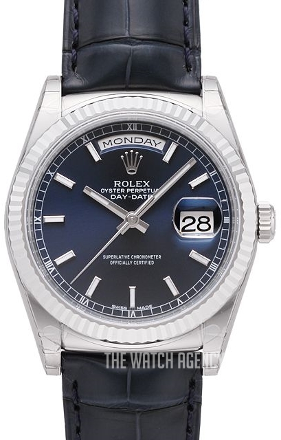 rolex day date blue leather