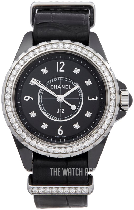 h4189 Chanel J 12 - Black Large Size with Diamonds